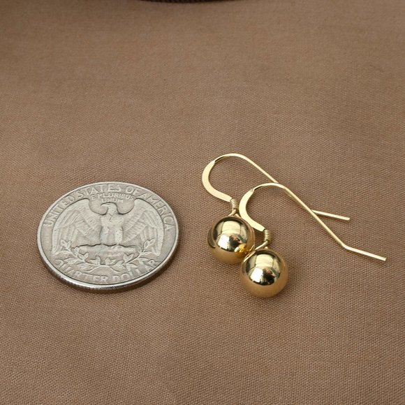 Elegant Gold Hook Earrings with Dangle Balls, Classical Earrings - Picture 3 of 6